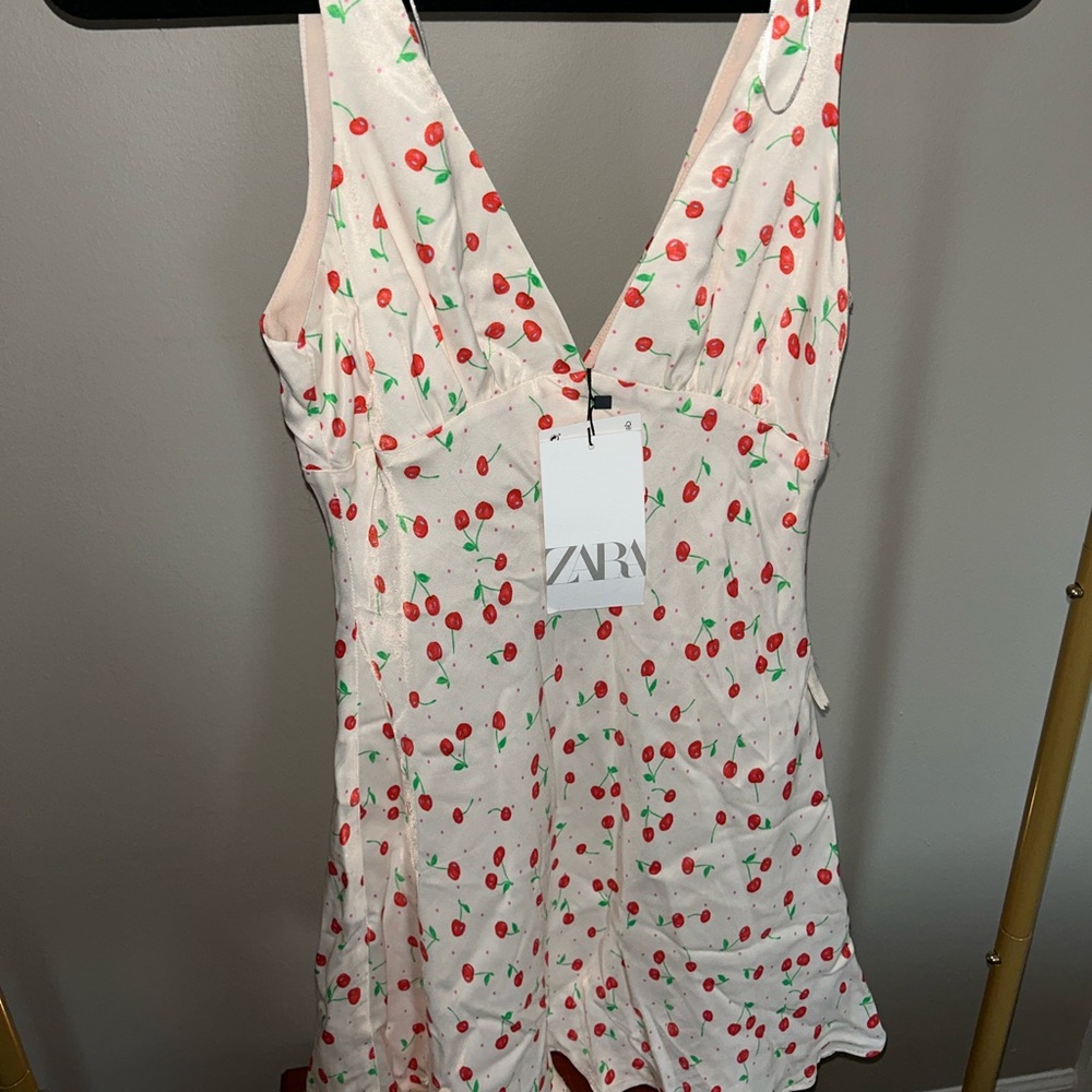 Zara cherry empire satin dress size xs